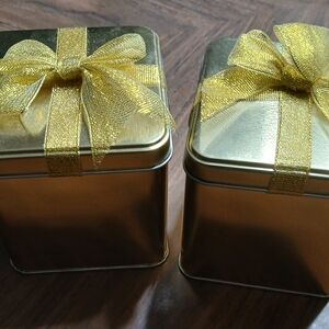 Festive Gold Holiday Tin Set with Ribbon